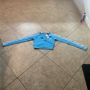 Adidas Light Blue Crop Top with White Stripes